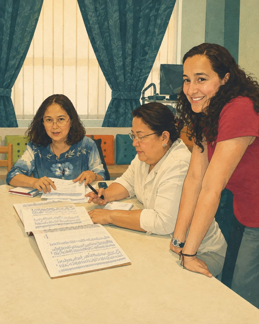 Illustration of Diana collaborating with hospital staff in Bulacan, Philippines